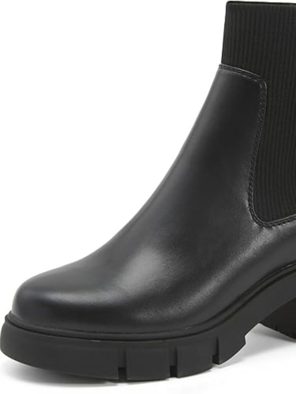 Women's Black Elastic Chelsea Boots Chunky Block Heel Platform Ankle Boots - Picture 10 of 10